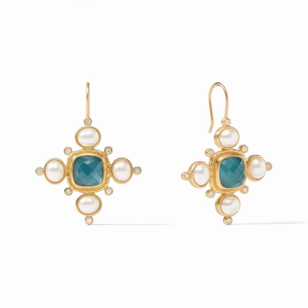 NEW JULIE VOS women's tudor earrings in peacock blue